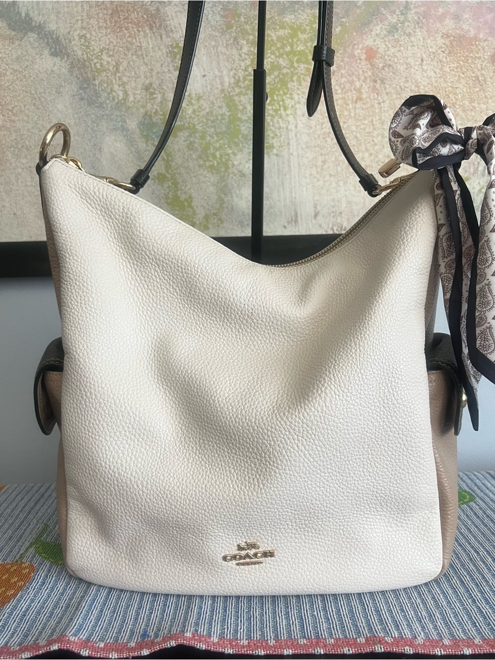Coach Pennie Shoulder Bag Colorblock Pebbled Leather Chalk Multi No Hangtag